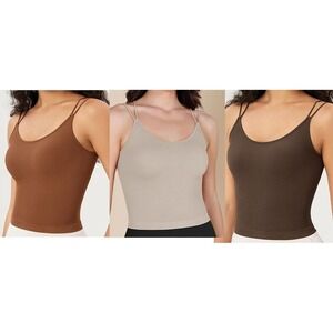 Ododos Women's 3 Pack Crop Seamless Double Straps Tank Top Camisoles‎ - M/L